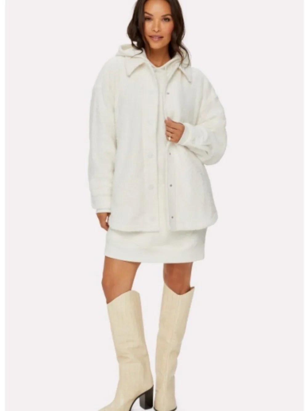 NWT YITTY  Sherpa Button-Front Teddy Shacket Baddie To The Bone (Cream) XL